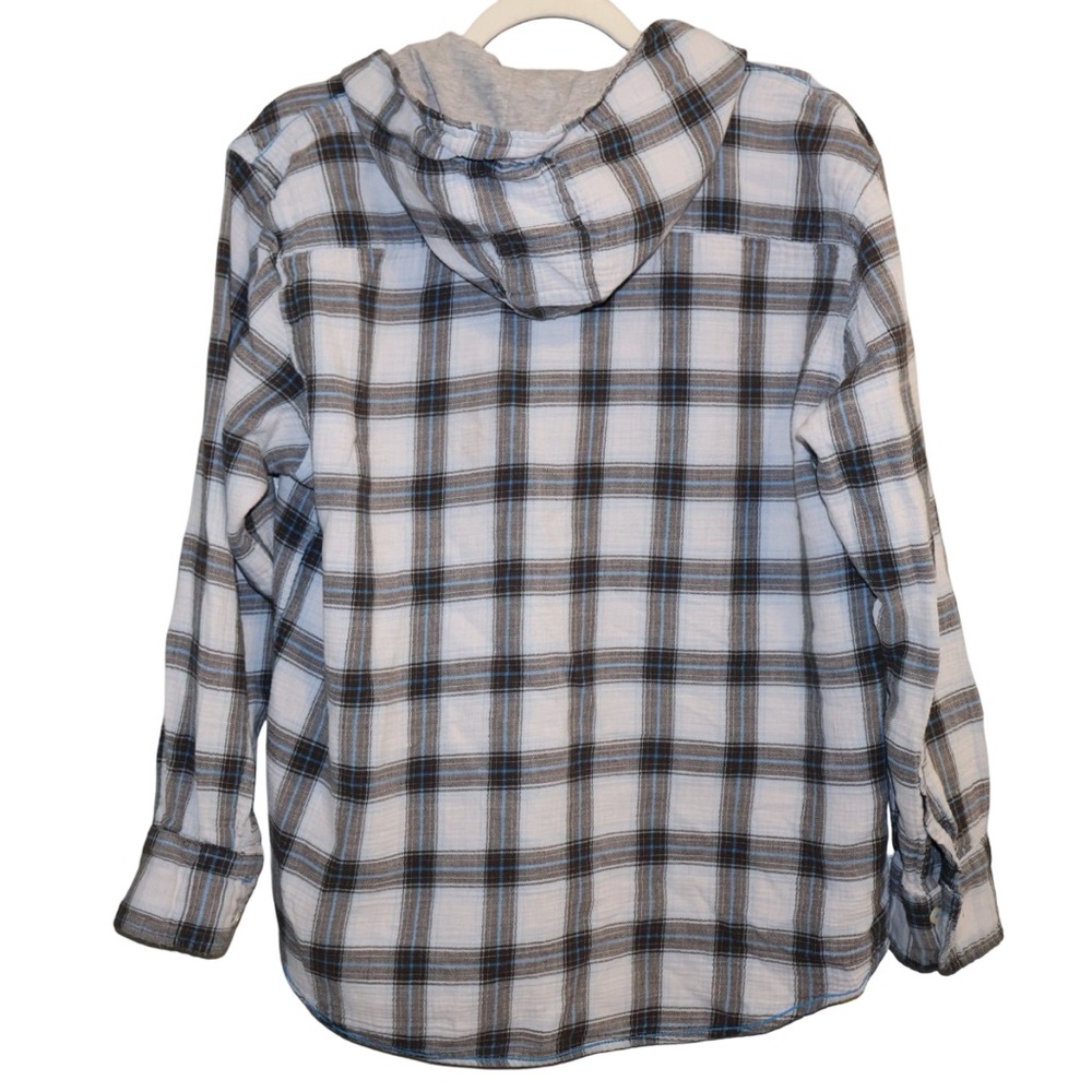 Cotton lightweight hooded‎ flannel. Women's large. 100% cotton. Navy blue & grey - Picture 4 of 6
